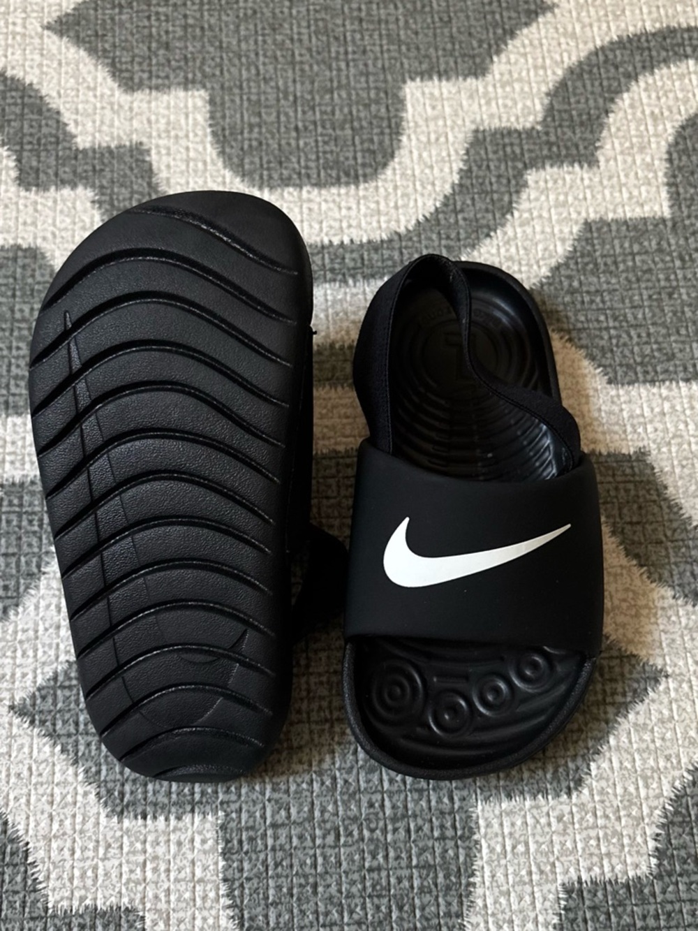 Nike Kids Black Slide Sandals with White Swoosh